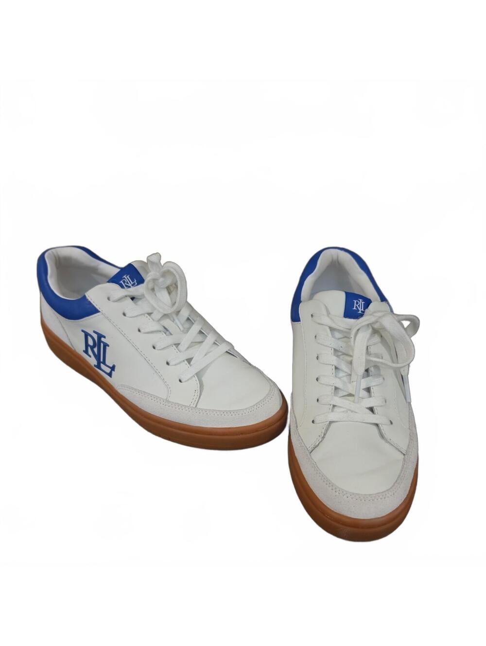 Ralph Lauren Hailey 6 Women's blue/ white Leather Fashion Sneakers Casual size 8